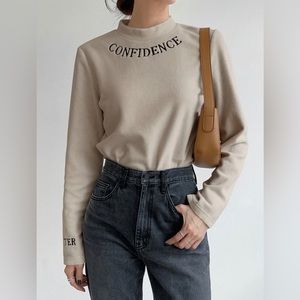 Letter Graphic Mock Neck Tee